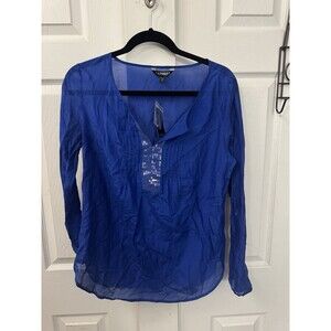 Express women’s Blouse Royal blue sequined V-Neck Sleeve Sheer Small NWT